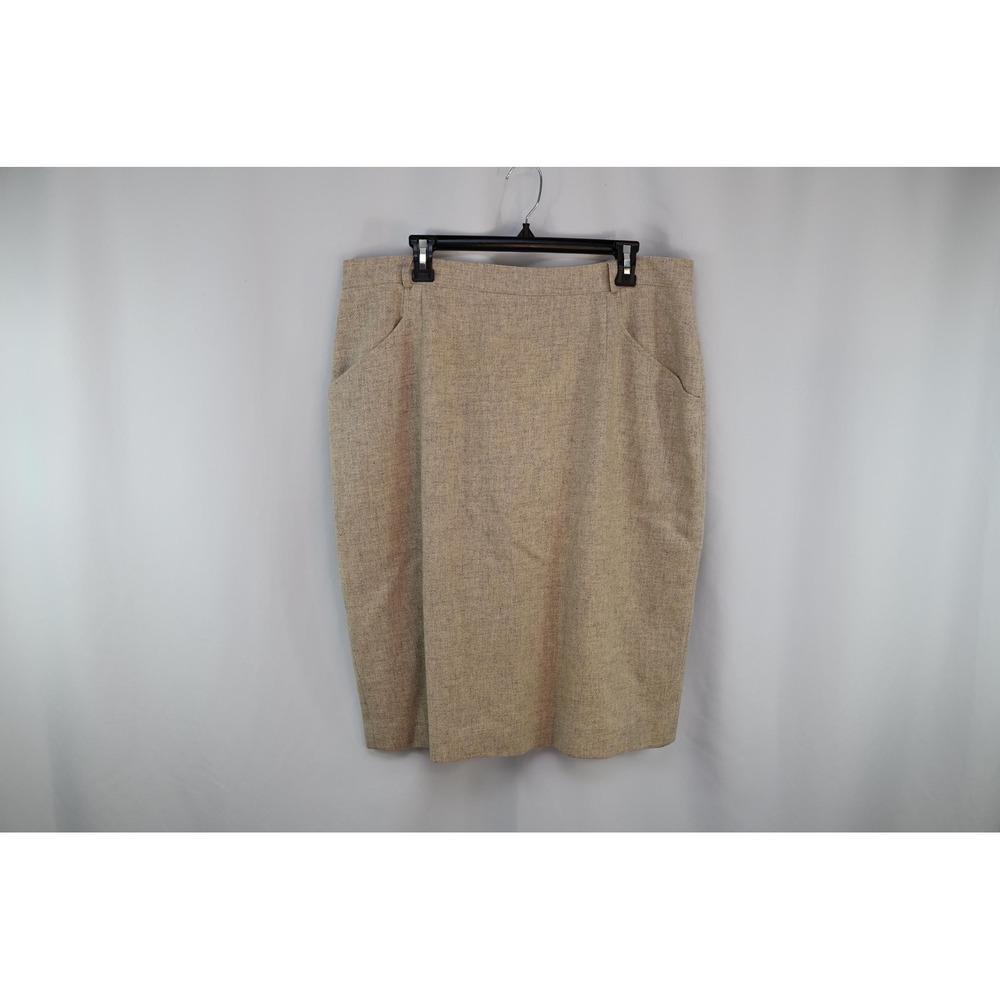 Vintage Jones New York Tan Wool Skirt 16W Beige Pencil Knee Length Slit Pockets